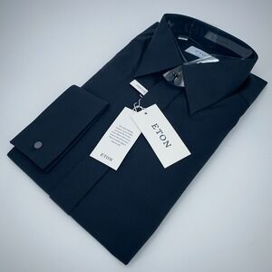 Eton Dress Shirt Mens L 16 1/2 - 42 Black Fine Twill Stretch Contemporary Fit